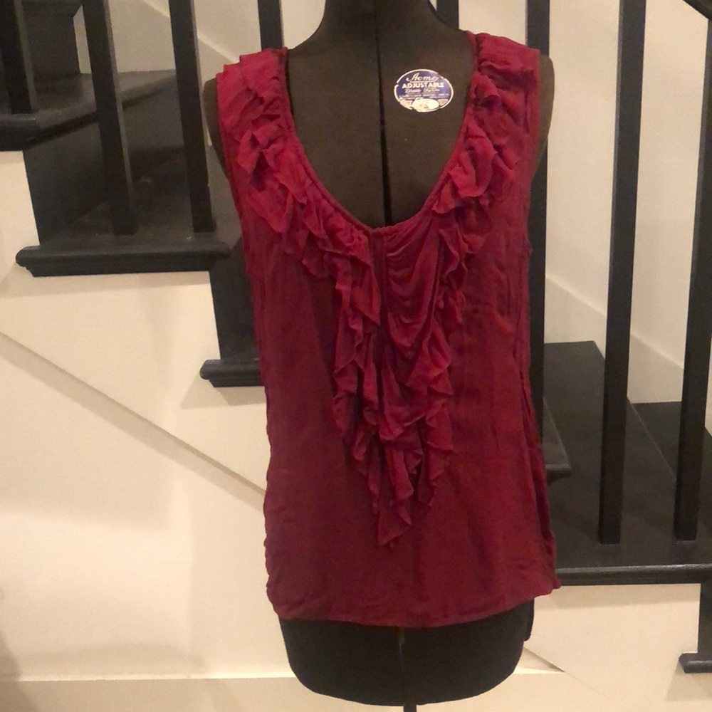 Maroon Deep V-Neck Ruffle Blouse